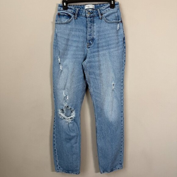 Abercrombie & Fitch Curve Love The Dad High Rise Jeans Womens 4L Blue Distressed - Picture 4 of 13
